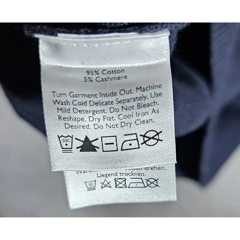 Eddie Bauer Cotton Cashmere Knit Sweater Mens Size Medium Navy Blue V-Neck‎